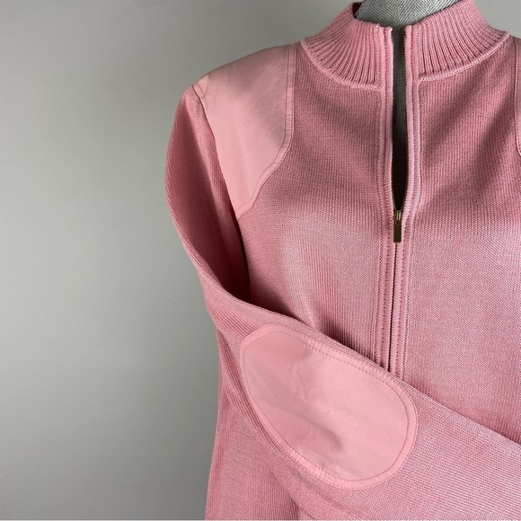 NWOT St. John designer pink knit cardigan sweater wool rayon silk elbow patches - Picture 4 of 11